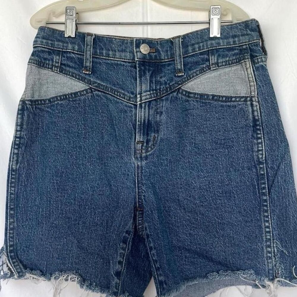 Madewell High Rise Denim Two-Tone Color Block Frayed Jean Shorts in size 26.